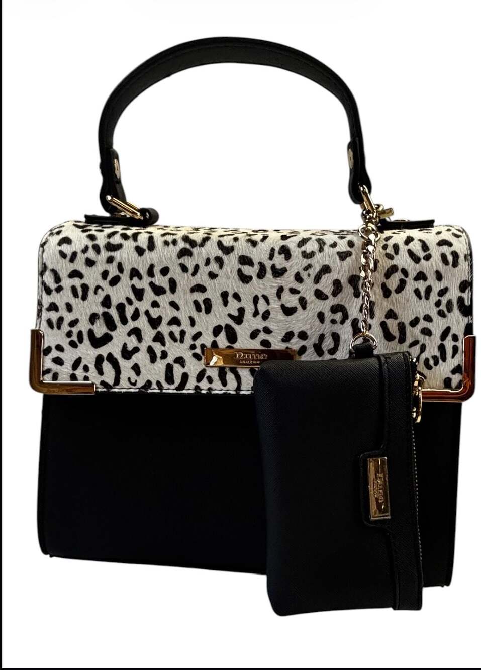 Dune London Black and White Animal Print Satchel with Matching Pouch - Picture 9 of 9
